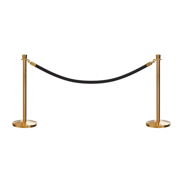 Montour Line Stanchion Post and Rope Kit Sat.Brass, 2 Crown Top 1 Black Rope C-Kit-2-SB-CN-1-ER-BK-PB